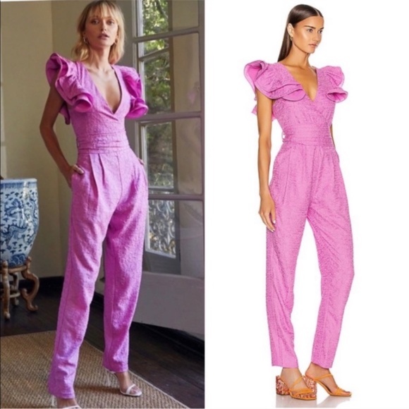 Retrofete Shelley Slim Leg Crinkled Jumpsuit Pink - Picture 9 of 10